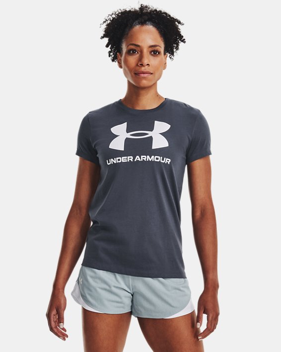เสื้อแขนสั้น UA Sportstyle Graphic สำหรับผู้หญิง in Gray image number 0